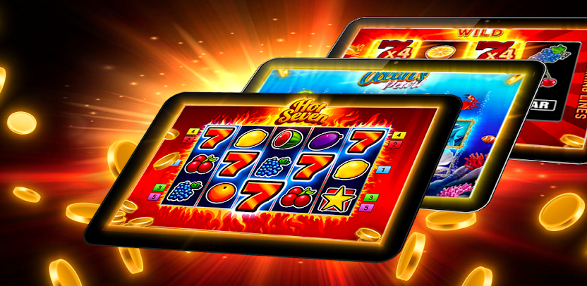 Interface brilhante de slot machine 777 cassino com símbolos de vitória e moedas de ouro